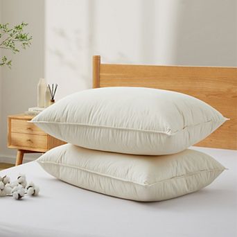 Puredown 300TC Organic Cotton 4-Layer Bed Pillows Goose Down & Feather Surround Pillows Set of 2