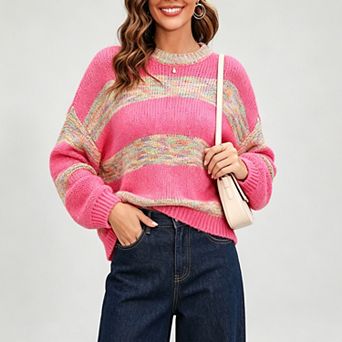 Women Stripes Sweaters Trendy Cute Sweaters Crew Neck Long Sleeve Pullover Oversized Fall Sweaters