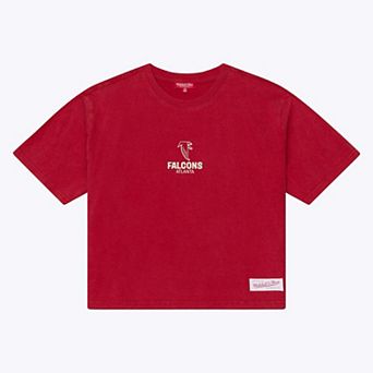 Women's Mitchell & Ness Scarlet Atlanta Falcons Core Essentials Micro Logo Boxy Crop T-Shirt