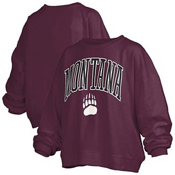 Women's Pressbox Maroon Montana Grizzlies Oversized Janise Arch Over Logo Fleece Sweatshirt