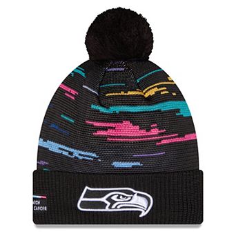 Men's New Era Black Seattle Seahawks 2026 NFL Crucial Catch Cuffed Knit Hat with Pom