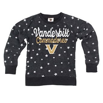 Girls Youth Wes & Willy Black Vanderbilt Commodores Shimmer Star Reverse Fleece Sweatshirt