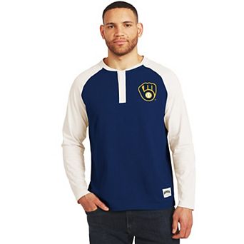 Men's Darius Rucker Collection by Fanatics Navy/White Milwaukee Brewers Henley Long Sleeve T-Shirt
