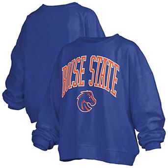 Women's Pressbox Royal Boise State Broncos Oversized Janise Arch Over Logo Fleece Sweatshirt