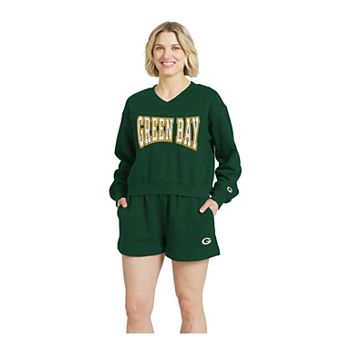 Women's WEAR by Erin Andrews Green Green Bay Packers Fleece V-Neck Lounge Set