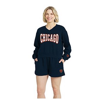 Women's WEAR by Erin Andrews Navy Chicago Bears Fleece V-Neck Lounge Set