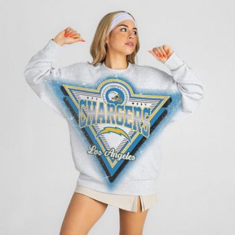 Women's Gameday Couture Ash Los Angeles Chargers Chasing Victory Rhinestone Spray Oversized Fleece Sweatshirt