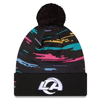 Men's New Era Black Los Angeles Rams 2026 NFL Crucial Catch Cuffed Knit Hat with Pom