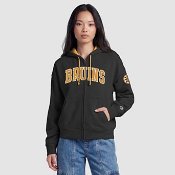 Women's Champion Black/Gold Boston Bruins Applique Full-Zip Fleece Hoodie