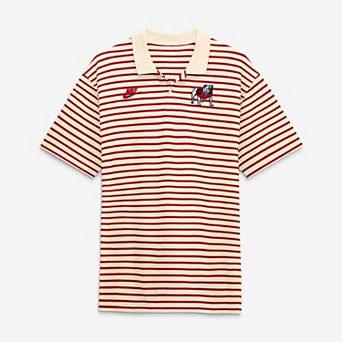 Men's Nike Natural/Red Georgia Bulldogs Striped Primary Logo Dri-FIT Polo