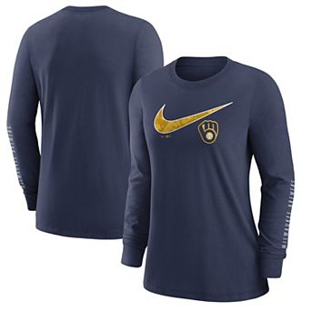 Women's Nike Navy Milwaukee Brewers Double Hit Long Sleeve T-Shirt