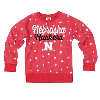 Girls Youth Wes & Willy Scarlet Nebraska Huskers Shimmer Star Reverse Fleece Sweatshirt