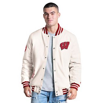 Men's Starter White Wisconsin Badgers Spectator Varsity Full Snap Jacket