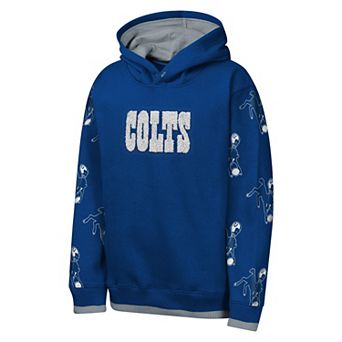 Youth Outerstuff Royal Indianapolis Colts Retro Draft Day Chenille Pullover Hoodie