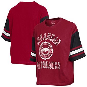 Women's Pressbox Cardinal Arkansas Razorbacks Sunday Colorblock Seal T-Shirt