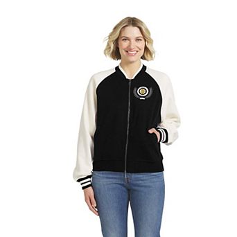 Women's WEAR by Erin Andrews Black/White Boston Bruins Fleece Varsity Full-Zip Jacket