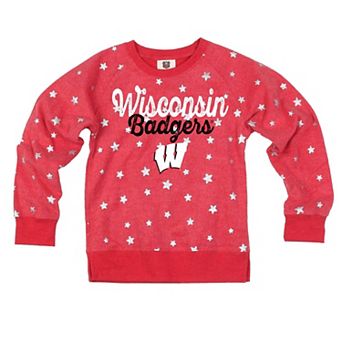 Girls Youth Wes & Willy Red Wisconsin Badgers Shimmer Star Reverse Fleece Sweatshirt