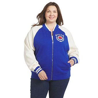 Women's WEAR by Erin Andrews Royal/White Buffalo Bills Throwback Plus Size Fleece Varsity Full-Zip Jacket