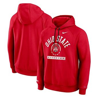 Men's Nike LeBron James Scarlet Ohio State Buckeyes Courtside Practice Dri-FIT Raglan Fleece Hoodie