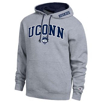 Men's Champion Heather Gray UConn Huskies Arch Tackle Twill Hoodie