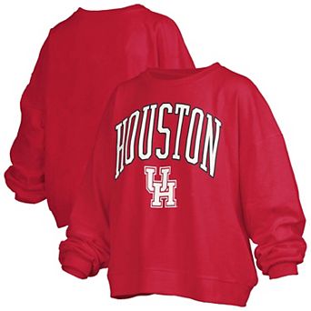Women's Pressbox Red Houston Cougars Oversized Janise Arch Over Logo Fleece Sweatshirt