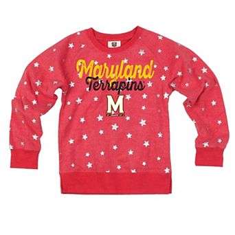 Girls Youth Wes & Willy Red Maryland Terrapins Shimmer Star Reverse Fleece Sweatshirt