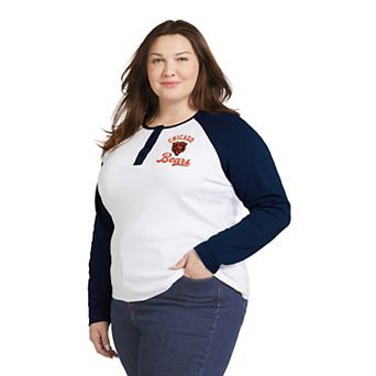 Women's WEAR by Erin Andrews White/Navy Chicago Bears Plus Size Henley Long Sleeve Raglan T-Shirt