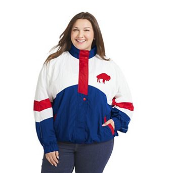 Women's WEAR by Erin Andrews White/Royal Buffalo Bills Plus Size Crinkle Full-Snap Hooded Windbreaker Jacket