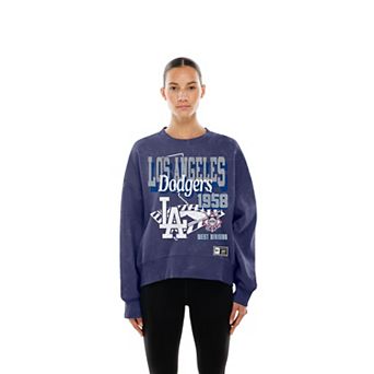 Women's New Era Royal Los Angeles Dodgers Throwback Mineral Wash Boxy Sweatshirt