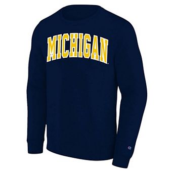 Men's Big and Tall Champion Navy Michigan Wolverines Arch Applique Sweatshirt