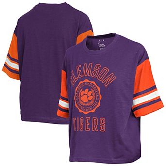 Women's Pressbox Purple Clemson Tigers Sunday Colorblock Seal T-Shirt