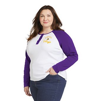 Women's WEAR by Erin Andrews White/Purple Minnesota Vikings Plus Size Henley Long Sleeve Raglan T-Shirt
