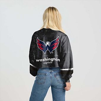 Women's Fanatics Black Washington Capitals Mineral Wash Oversized Long Sleeve Jersey T-Shirt