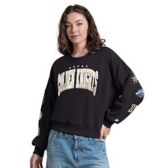 Women's Starter Black Vegas Golden Knights Fan Catch Applique Sleeve Print Sweatshirt