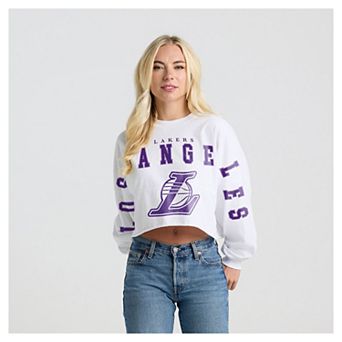 Women's Fanatics White Los Angeles Lakers Spirit Jersey Cropped Crew Neck Sweatshirt