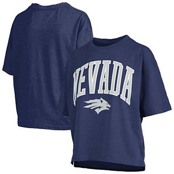 Women's Pressbox Navy Nevada Wolf Pack Oversized Nelson Arch Over Logo Slub T-Shirt