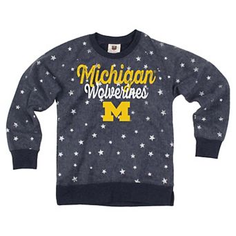 Girls Youth Wes & Willy Navy Michigan Wolverines Shimmer Star Reverse Fleece Sweatshirt