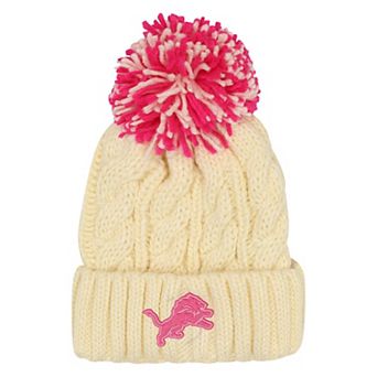 Girls Youth Outerstuff Cream Detroit Lions Cable Cuffed Knit Hat with Pom