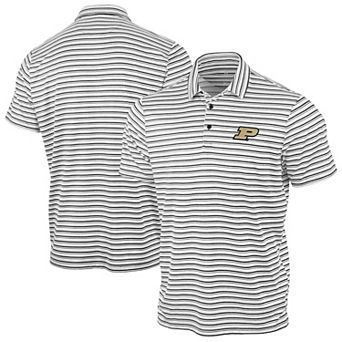 Men's Antigua Black Purdue Boilermakers Space Stripe Polo