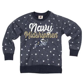 Girls Youth Wes & Willy Navy Navy Midshipmen Shimmer Star Reverse Fleece Sweatshirt