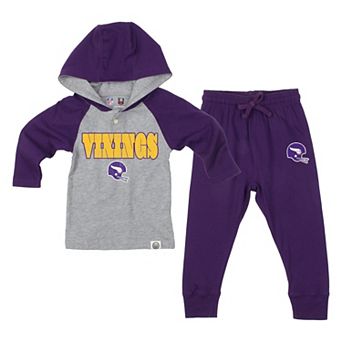 Toddler Wes & Willy Heather Gray/Purple Minnesota Vikings Henley Hoodie & Sweatpants Set