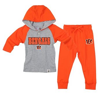 Toddler Wes & Willy Heather Gray/Orange Cincinnati Bengals Henley Hoodie & Sweatpants Set