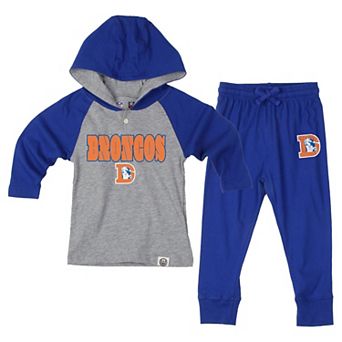 Toddler Wes & Willy Heather Gray/Royal Denver Broncos Henley Hoodie & Sweatpants Set