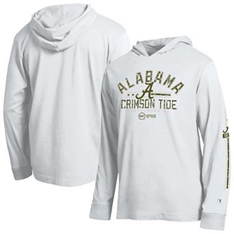 Men's Champion White Alabama Crimson Tide Operation Hat Trick Sleeve Line Hooded Long Sleeve T-Shirt
