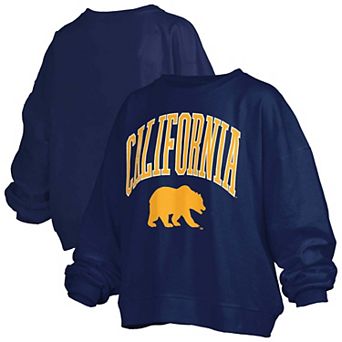Women's Pressbox Navy Cal Bears Oversized Janise Arch Over Logo Fleece Sweatshirt