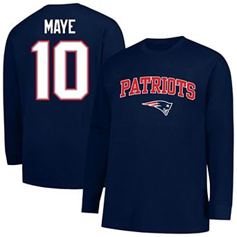 Men's Fanatics Drake Maye Navy New England Patriots Big & Tall Thermal Waffle Long Sleeve T-Shirt