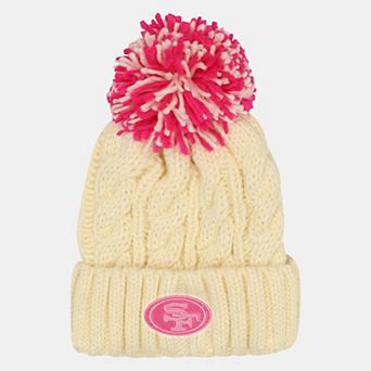 Girls Youth Outerstuff Cream San Francisco 49ers Cable Cuffed Knit Hat with Pom