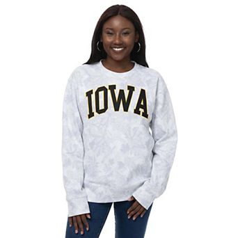 Women's ZooZatz Gray Iowa Hawkeyes Camo Arch Logo Fleece Crewneck Sweatshirt