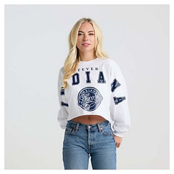 Women's Fanatics White Indiana Fever Spirit Jersey Cropped Crew Neck Sweatshirt