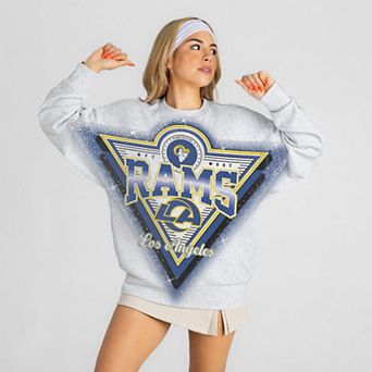 Women's Gameday Couture Ash Los Angeles Rams Chasing Victory Rhinestone Spray Oversized Fleece Sweatshirt
